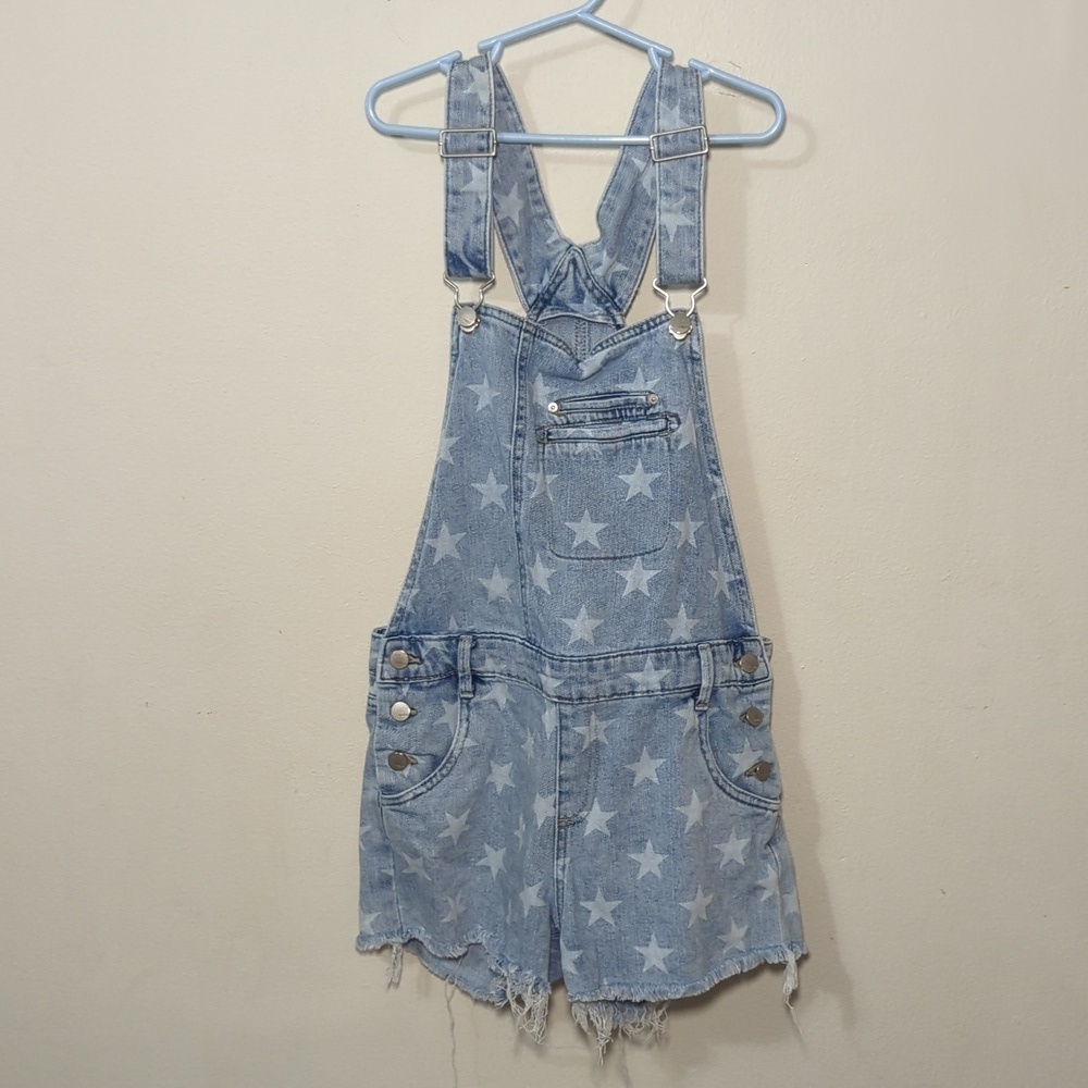 Tractr Blue Denim Shortalls with White Star Pattern Girls Size 12